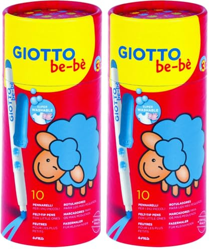 GIOTTO be-bè F469500 - Filzstifte für Kinder, Box mit 10 leuchtenden Farben - unbedenklich - rückstandslos auswaschbar - strapazierfähig, mehrfarbig (Packung mit 2)