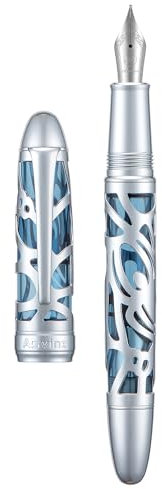 Asvine P80 Kolbenfüllfederhalter, feine Feder, Spinnen-Skelett, transparentes grau-blaues Acryl-Stiftetui und Schraubenschlüssel-Set, AP80VTGBF13