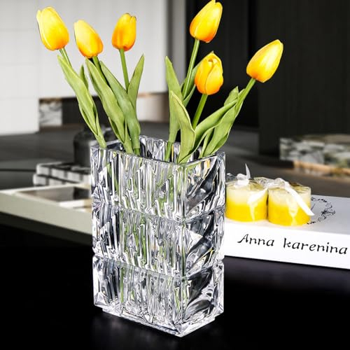 Thickened Glass Vase for Flowers, 20cm 4lb Crystal Clear Flower Vases for Decoration, Morden Personalised Ornaments for Home Living Room Decor Accessories Christmas Birthday Gifts