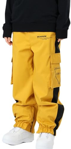 HOUZONIY Pantalones de esquí para mujer, pantalones impermeables y cortavientos de softshell para hombre, con corte amplio, adecuados para deportes al aire libre, amarillo, S