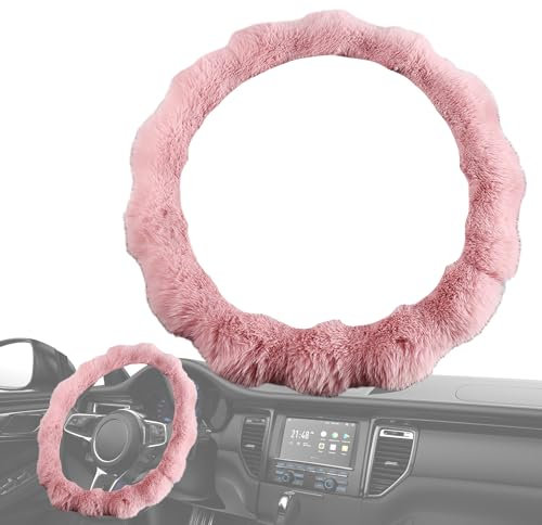 Weicher Lenkradbezug, Auto-Innenzubehör, luxuriös, weiches mit rutschfestem Innenring, flauschiger Lenkradbezug für Auto, LKW, SUV. Poupangke