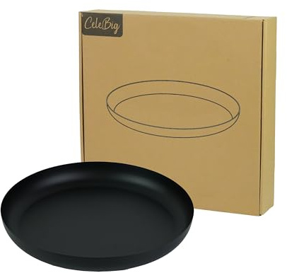 CeleBig® Deko Tablett Rund ø30,7cm mit Rand | Dekoteller und Dekotablett aus Metall Schwarz | Serviertablett Schwarz | Tischdeko | Adventskranzhalter | Halter für Kerzen | Zeitloses Design | Geschenk