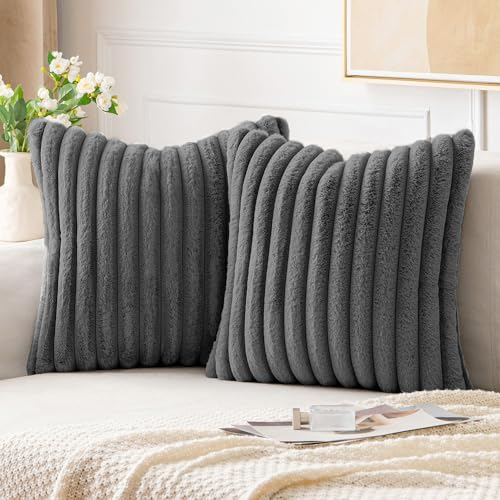 EMEMA Federa per cuscino in peluche in pelliccia sintetica, morbida, 50 x 50 cm, moderna, con chiusura lampo liscia, lavabile, decorazione per soggiorno, camera da letto, divano, set da 2 pezzi,