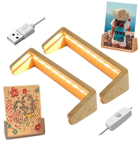 YWNYT Fotorahmen-Lichtsockel, LED-Leuchtsockel, LED-Bilderrahmen, Zwei-Funktionen-Tages-Fotorahmen & Nachtlicht, Holzsockel für Kunstlichter, Kunst-Displayständer Fotoshow (15 cm warm)