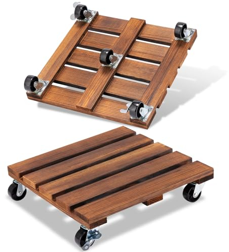 Yangbaga 2 Pack Plant Caddy with Wheels, 12 Wood Duty Rolling Square Plant Stand with 2 360° Lockable Caster Wheels,Heavy-Duty 220lbs, Indoor Outdoor on Roller Patio/Flower Pot/Succulent Pots