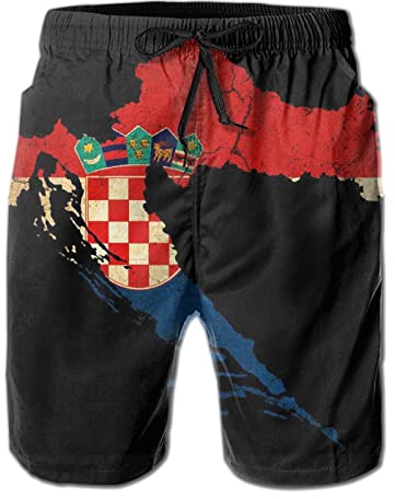 Yaxinduobao Badehose, Motiv: Kroatien, Landkarte, Flagge, schnelltrocknend, Boardshorts mit Netzfutter, Strandshorts, bedruckte Shorts, Siehe Abbildung, L/XL