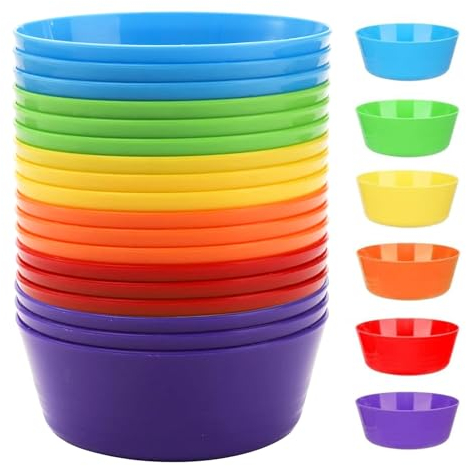18 Pcs Plastic Serving Bowls, Reusable Plastic Bowls, 300ML/10oz Unbreakable Kids Bowl, Children's Noodle Bowl, Microwave Dishwasher Safe Toddler Bowls for Cereal Soup Fruit Salad (6 Colors)