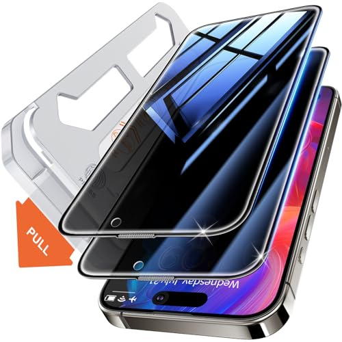 Tentoki for iPhone 15 Pro Max Screen Protector Privacy, 25°Anti Spy | 2 Pack for Tempered Glass, Compatible With Face ID, 9H Hardness Military-Grade Protection, No Bubbles, Dust-Free, 6.7-Inch