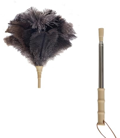 Aldwin Ostrich Feather Duster with Extension Pole Up to 43 inch, Genuine Fluffy Natural Reusable Handheld Feather Dusters for Cleaning Supplies, Washable, Car, Office, Desk, Blinds