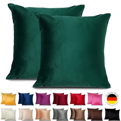 Emilie-Textil 2er Set SAMT Kissenbezug, Decorative Kissenhülle, Sofakissenbezug mit Verstecktem Reißverschluss, 14, Größen 40X40 / 45X45 / 50X50cm (2, Dunkelgrün, 40X40)
