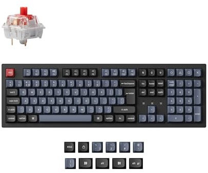 Keychron K10 Pro Custom Mechanical Keyboard ISO UK Layout, QMK/VIA Programmable Full Size 108 Keys Bluetooth Wired Keyboard, Red Switch with White LED Backlit for Mac Windows Linux