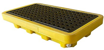 OLSKFUH Auffangwanne für 2 Fässer, Farbeimerwanne aus Polyethylen mit niedrigem Profil, Lagerung in Industriegaragen, Abnehmbarer Versand, Leakpro, Gelb, 1 Packung, 26,2