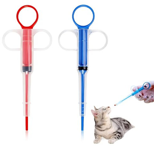 2 Stück Tablette Feeder Medikamenten Feeder Pet Pusher Spritze Tabletteneingeber Pille Fütterung Werkzeug Pet Für Katzen und Kleine Hunde (Rot und Blau)