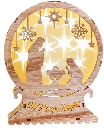 Teksome Beleuchtete Weihnachtskrippe für den Innenbereich, Weihnachtskrippe aus , LED-Tischornamente, handgefertigte Krippen-Ornamente, Heimdekoration für Tisch, gestuftes Tablett, Kamin,