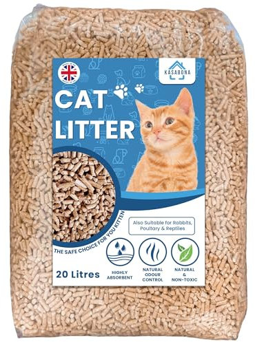 KasaBona Premium Cat Litter Wooden Pellets Ultra Absorbent Biodegradable Natural Fresh Scent Soft Bedding Eco Friendly & Effective Odour Control Cat Litter Freshener (20L)