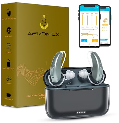 Amplificador Auditivo Recargable - Amplificador de Sonido para Mayores Inalámbrico con Bluetooth para Llamadas y Música y APP Móvil, 16 Canales de Nueva Generación, Invisible, Manual y APP en Español