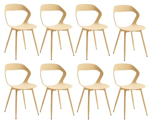 JZGORC 8er Set Nordisches Esszimmerstuhl, Küchenstuhl, Mit Metallbeinen, Großes Hohlrücken-Design, Geeignet für Wohnzimmer, Esszimmer, Freizeitzimmer – Gelb + Gelb