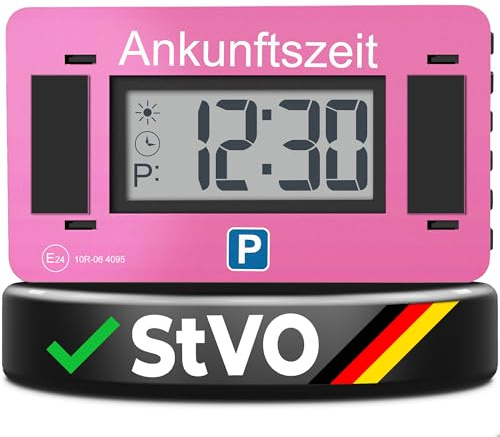 Parkwächter V2 Elektronische Parkscheibe mit Zulassung nach StVO – Digitale Parkscheibe Auto – Parkscheibe Elektrisch mit Zulassung – Automatische Parkuhr mit wechselbarer Taktung – Pink