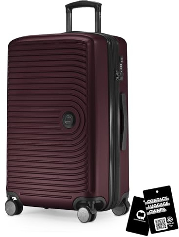 Hauptstadtkoffer Mitte - Mellanstor resväska hårdskal 68 cm expanderbar, resväska för incheckat bagage, TSA-lås, 4 dubbelhjul, rullväska, 88 L + Digital bagagetagg, Vinröd
