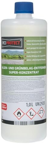 Super-Konzentrat 1:100, Algen und Grünbelagentferner, 1L, bis zu 2.000qm, entfernt selbsttätig und zuverlässig Grünbeläge, geeignet für Holz, Kunststoff, Metall & Stein