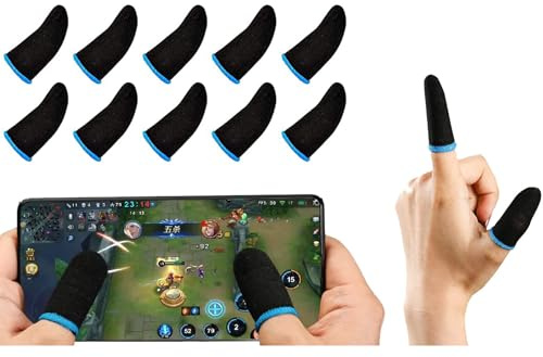 Mobile Phone Finger Sleeves for Gaming | Anti-Sweat Breathable Finger Sleeve Gloves for Gaming | Thumb Sleeves Mobile Gaming | Gamer Gloves | Pack of 10 (black)