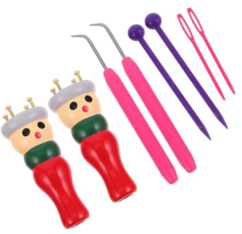 NUOBESTY Strickgabel Aus Holz Selbstgemacht Webwerkzeug Für Kinder Starter Satz Mit Nadel Und Häkelnadel Vielseitig Für Mützen Und Pompons Handliches Bastelzubehör