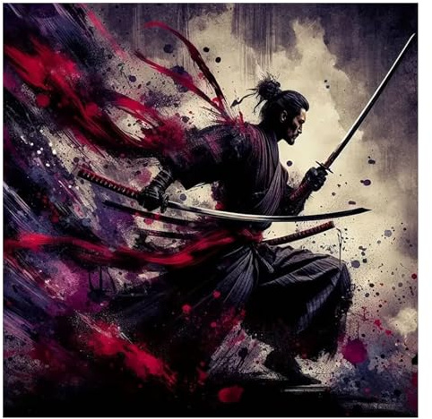 GLIDIAM 40x40cm Diamond Painting Samurai, Diamant Malerei Bilder Japan Ninja, DIY Full Drill Basteln Erwachsene, Mosaik Stickerei Kreuzstich Geschenk für Wanddeko Wohnzimmer Schlafzimmer