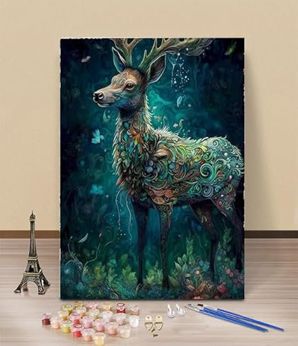 HOLXSW Malen nach Zahlen ab 9 10 11 12 13 14 Jahre Mädchen Hirsch im Wald DIY Geschenk Bastelset ölgemälde Pinseln und Acrylfarbe Geschenkbox 40 X 50 cm