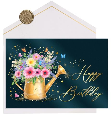 Joli Coon Premium Geburtstagskarte STARDUST Bloom, mit FinePaper Kuvert | 350g Perlmuttpapier mit Schimmereffekt, weiße Innenseite, selbstklebendes Wachssiegel, für persönliche Geburtstagswünsche