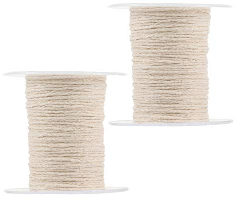 Homoyoyo Mechas de Algodón para Velas Caseras sin Humo, Carrete de Mecha Beige de Algodón y Plástico, 2 Rollos de 60 Metros para Manualidades DIY
