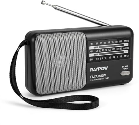 Raypow Radio de Portátil, 3 Bandas Radios de Transistor FM/Am/SW8~SW18 Tamaño Mediano Portátil Funciona con 2 Pilas LR20/D, Radio de Tamaño Mediano FM,Altavoz Fuerte,Uso en Interiores, Exteriores.