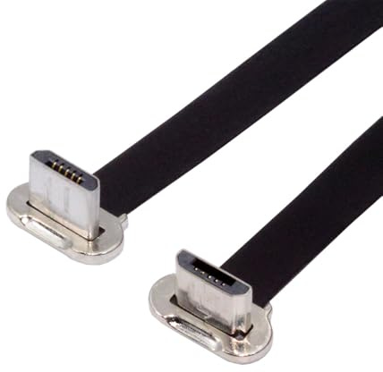 cablecc - Cavo di ricarica da Micro USB2.0 maschio a Micro USB maschio, 5 pin, ultra sottile e piatto, con connettore ad angolo di 90 gradi, lunghezza 16 cm