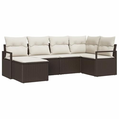 vidaXL 6-delat trädgårdsoff set med kuddar brun poly rattan modulär design justerbara fötter passar perfekt för utomhusbruk på uteplatser och balkonger. Utemöbler sittcouch