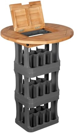 MR. DEKO Plateau de caisse à bière en teck avec rabat - Table haute pour fêtes en bois de teck - Fonctionnel avec l'eau et les caisses à bière - Pour l'intérieur et l'extérieur