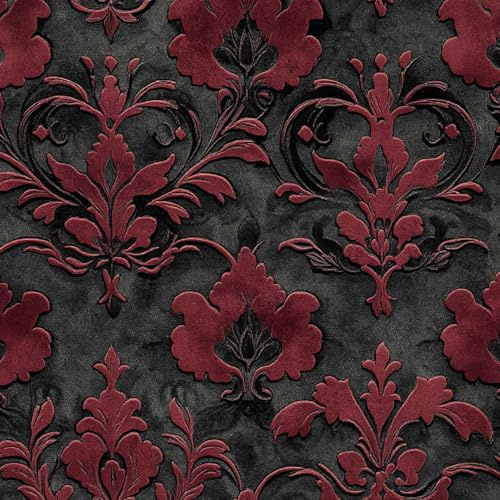 Générique Papier Peint Adhesif Mural Fleurs 40CM×15M Papier Peint Adhésif Épaissir Pour Meuble Chambre Armoire Papier Peint Feuillage Fleurs Rouges Baroques Rouleau Decoratif Cuisine Lavable