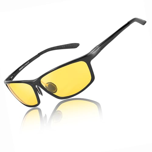 Myiaur Lunettes de conduite de nuit pour homme - Monture en métal - Verres jaunes polarisés - Lunettes de vision nocturne idéales pour la pluie, le brouillard et la conduite de nuit, A02 noir.