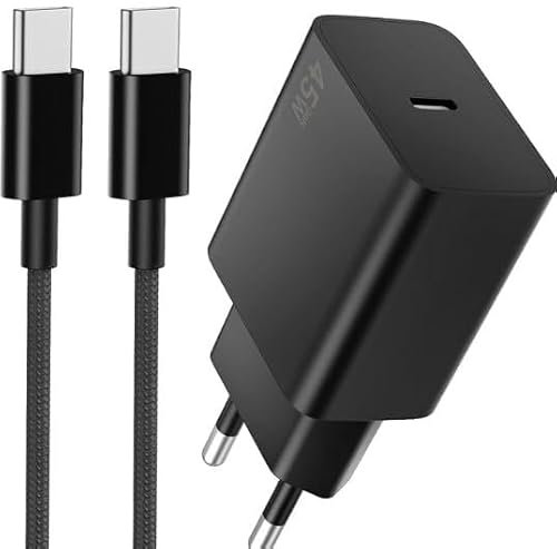 Chargeur USB C Rapide 45W avec Câble Type-C 1M Galaxy S25/S24+/S24 Ultra/S23+/S23 Ultra/S22/Note 20/A54/A53/Z Fold5/Flip5/Tab S8 Ultra/Tablette, Noir
