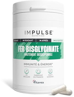 Fer Bisglycinate 14 mg Hautement Assimilable - Énergie, Immunité & Anti-Fatigue - Complément Alimentaire Sport & Vitalité - Formule Pure & Efficace - Fabriqué en France - IMPULSE NUTRITION