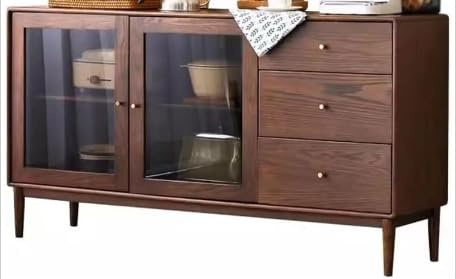 ABBNIA Buffet en Bois Massif Couleur Noyer Noir, Armoire à vin en chêne, Armoire de Rangement Nordique Simple pour Restaurant, Armoire de Rangement avec Rang