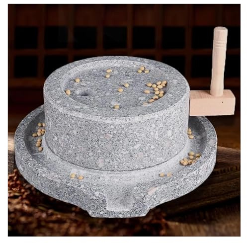 Hand Stone Mill, Stone Mill Grinder, Small Stone Grain Mill with Wooden Frame + Tofu Frame Mould, Suitable for Grinding Wet and Dry Food(25cm/9.8in)