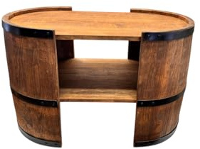 weeco Couchtisch im Vintage-Industrial-Design, Fassform, 73,5 x 50 x 40 cm, Erlenholz mit Stahlbändern, Schwarz
