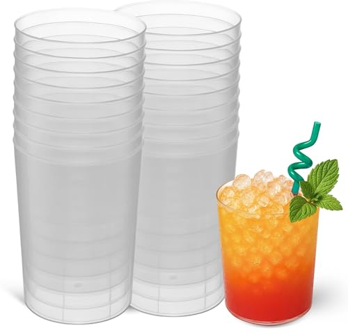 CHEFZOCO Vasos de Mojito Plástico Duro, vasos para coctell, Cerveza, Refrescos, Reutilizables y Reciclables, Apto para fiestas, bodas, eventos, Plástico duro, Capacidad 330 cc, Pack 20 vasos