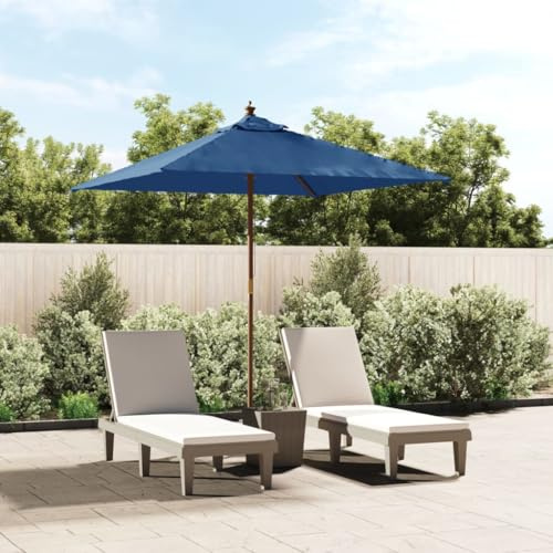 Ombrellone da Giardino con Palo in Legno, Blu Azzurro 198x198 cm, Tessuto UV50+ e Ventilazione, per Piscina Balcone Spiaggia, Sistema a Cordino