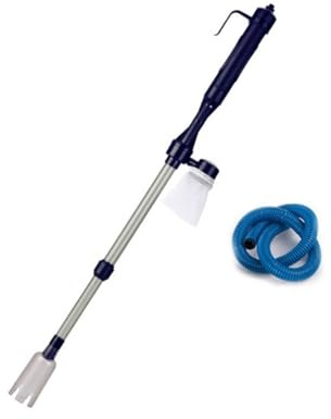 Tofficu Limpiador De Peceras Eléctrico Ajustable 30-74 Cm Cepillo Sifón Telescópico Azul Profundo para Cambio De Agua Batería 2X c para Acuarios Grandes y Pequeños
