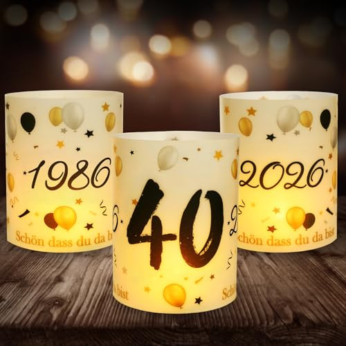 12 Windlicht Tischdeko 40 Geburtstag, Seutgjie 40. Geburtstag Hochzeit Jubiläum Deko Mann Frau 1986-2026 Schwarz Gold für Teelichter oder Kerzen