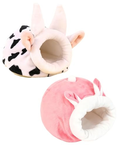 ELYIQI 2 Stück Meerschweinchen Bett, Kuschelhöhle für Meerschweinchen, Weiches und Warmes Versteck für Kleintiere, Waschbar und Langlebig, Design mit Kuh und Hase