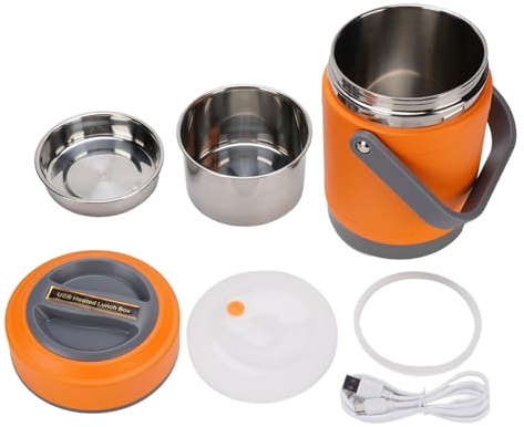 Fictory Piccolo contenitore elettrico per il pranzo da 1,6 l, scaldavivande portatile per dormitorio, ufficio, viaggi, impermeabile IPX5, fodera in acciaio inossidabile, arancione, comodo