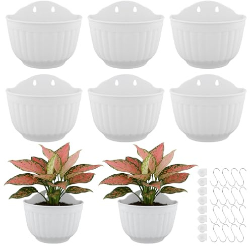 NAMYEUT 8er Set Blumentopf Hängetopf Wand Weiß, Kunststoff Blumentöpfe zum Aufhängen Wand, Pflanzgefäß Wandbehang zum Einhängen Wandblumentopf für Innen, Balkon, Zaun, Garten