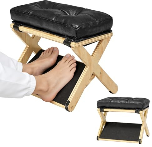2-i-1 fotstöd skrivbord, ergonomisk träfotstöd, halkfri fotpall med avtagbar mjuk stoppning, premium fotpall för hemmet kontoret