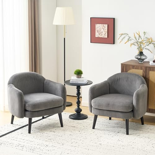 Bonnlo Sessel, Gepolsterter Cocktailsessel 2er Set, Lesesessel, Clubsessel, Moderner Loungesessel für Wohnzimmer, Schlafzimmer, Büro oder Wartebereich, belastbar bis 113 kg, Feincord, Grau